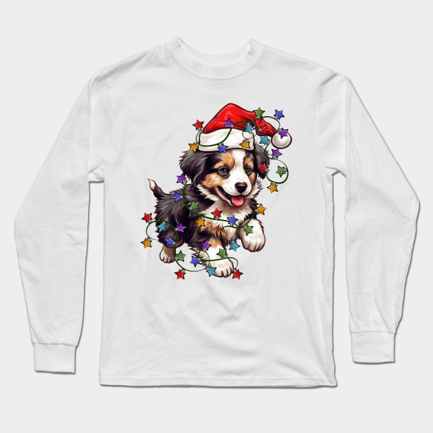 Christmas Puppy Long Sleeve T-Shirt by Chromatic Fusion Studio